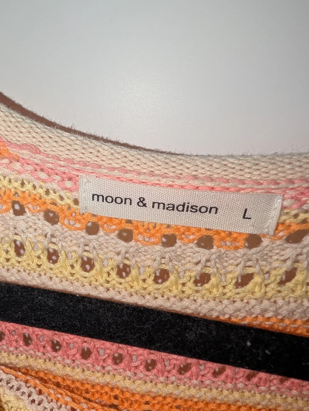 moon & Madison  Lightweight Striped Crochet Sweater - Peach, Pink & Cream - Picture 3 of 5